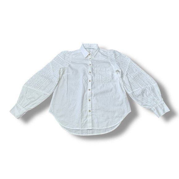 Anthropologie White Eyelet Button Up Blouse Boho Office Classy Women’s Size 4 - Picture 1 of 10